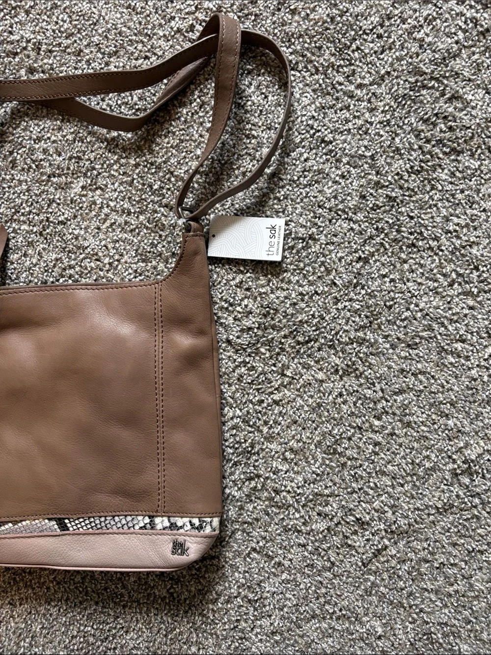 The Sak Brown Leather Crossbody with Snakeskin Trim